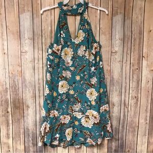 Floral Ambition Green Floral Print Sleeveless Mini Dress